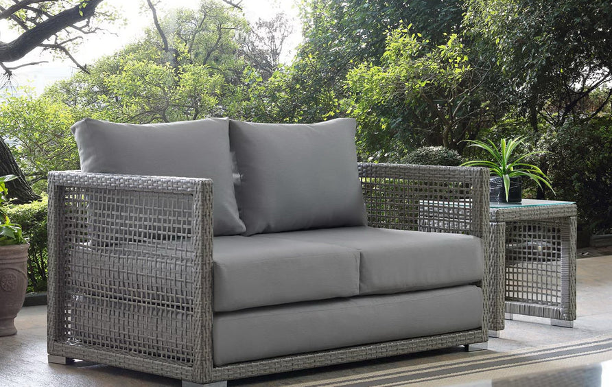 Cinder Outdoor Patio Wicker Rattan Loveseat in Gray Gray