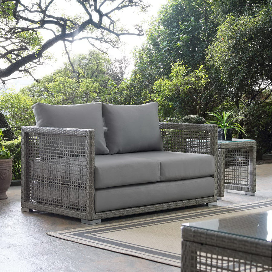 Cinder Outdoor Patio Wicker Rattan Loveseat in Gray Gray