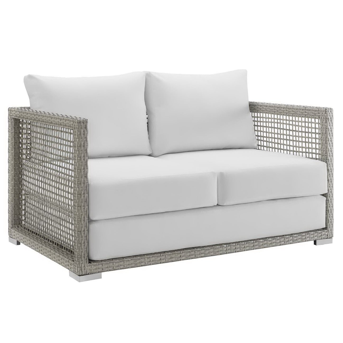 Cinder Outdoor Patio Wicker Rattan Loveseat in Gray White