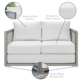 Cinder Outdoor Patio Wicker Rattan Loveseat in Gray White