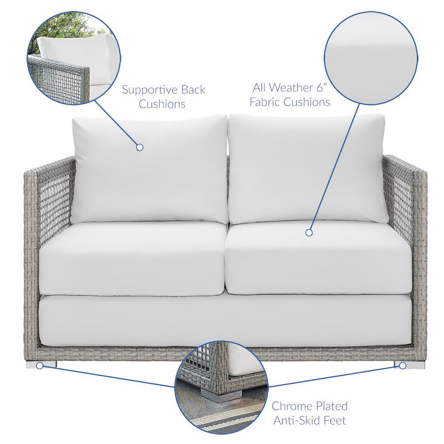 Cinder Outdoor Patio Wicker Rattan Loveseat in Gray White