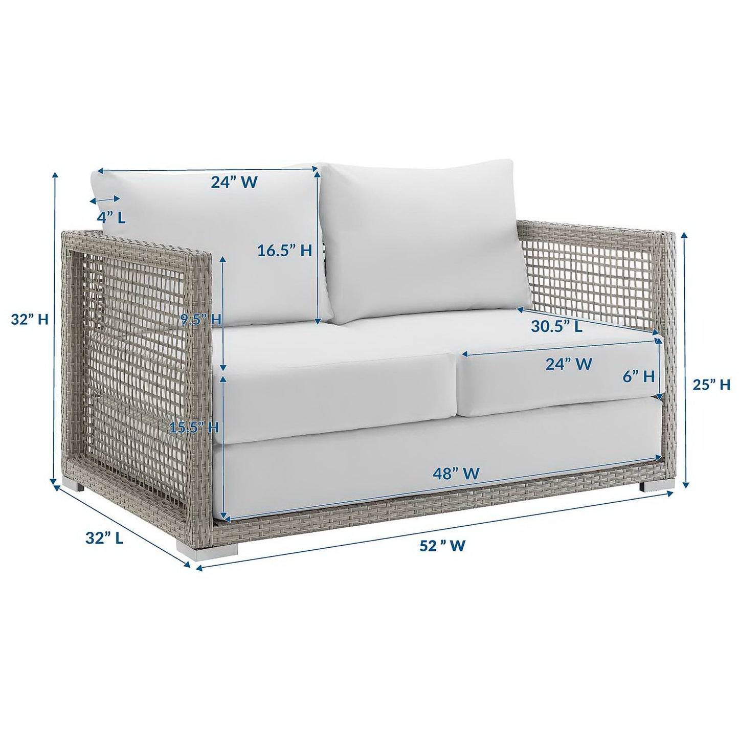 Cinder Outdoor Patio Wicker Rattan Loveseat in Gray White