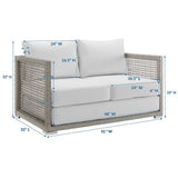 Cinder Outdoor Patio Wicker Rattan Loveseat in Gray White