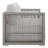 Cinder Outdoor Patio Wicker Rattan Loveseat in Gray White