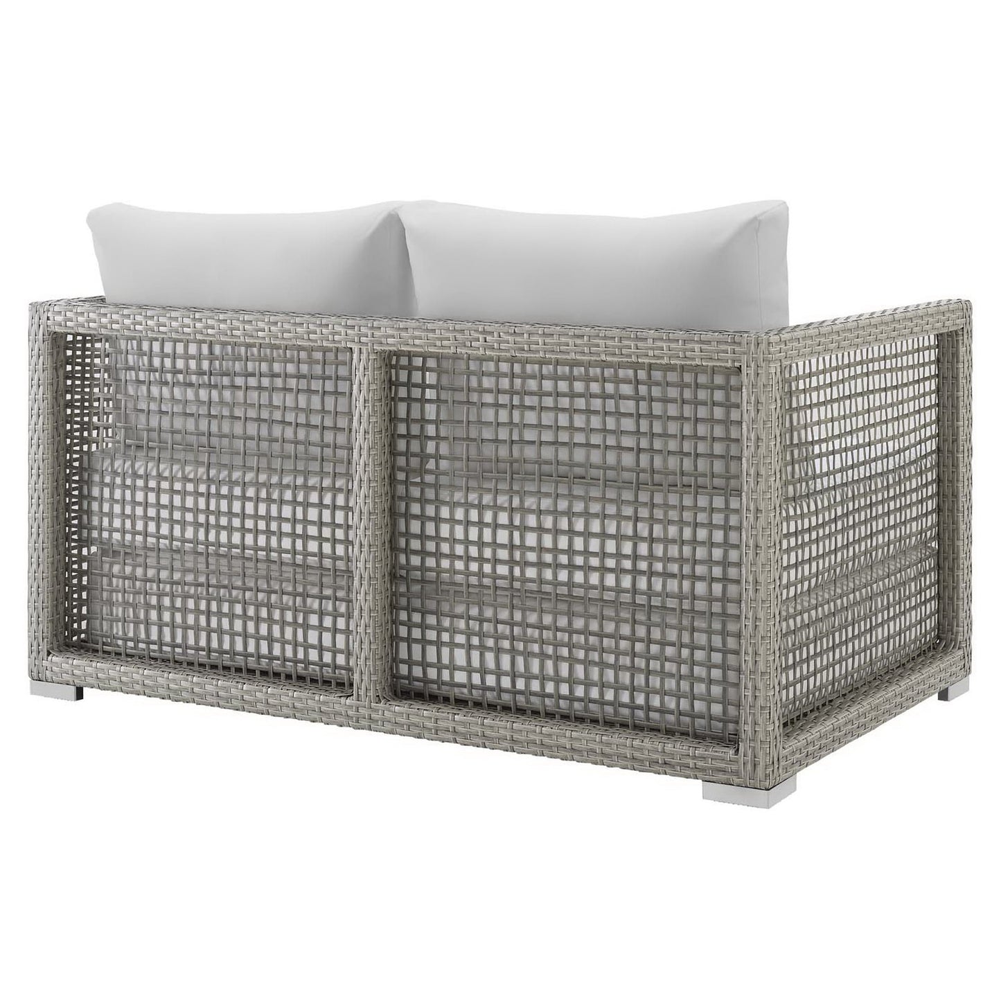 Cinder Outdoor Patio Wicker Rattan Loveseat in Gray White