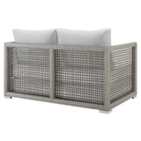 Cinder Outdoor Patio Wicker Rattan Loveseat in Gray White