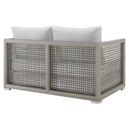 Aura Outdoor Patio Wicker Rattan Loveseat in Gray White