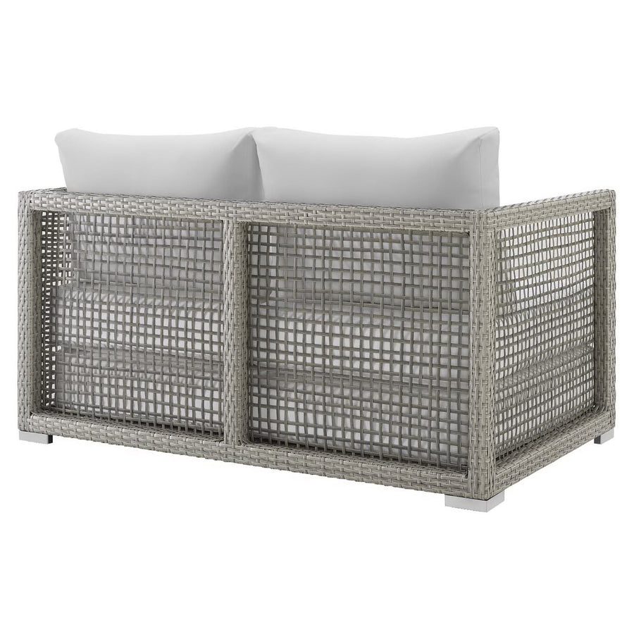 Cinder Outdoor Patio Wicker Rattan Loveseat in Gray White