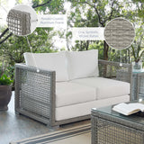 Cinder Outdoor Patio Wicker Rattan Loveseat in Gray White