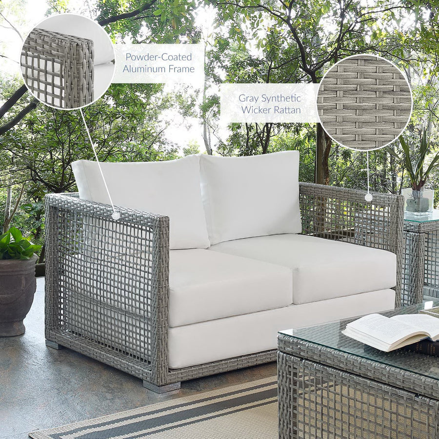 Cinder Outdoor Patio Wicker Rattan Loveseat in Gray White