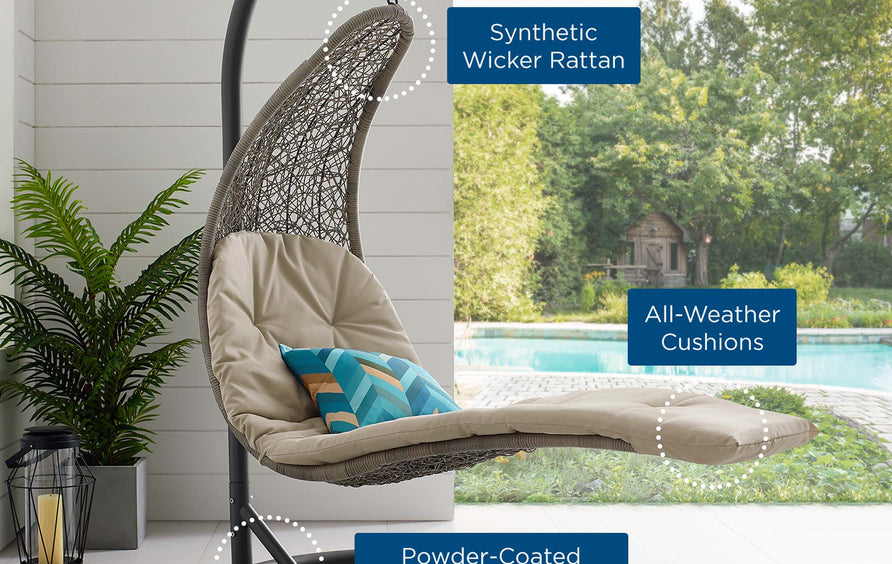 Dorian Hanging Chaise Lounge Outdoor Patio Swing Chair in Light Gray Beige