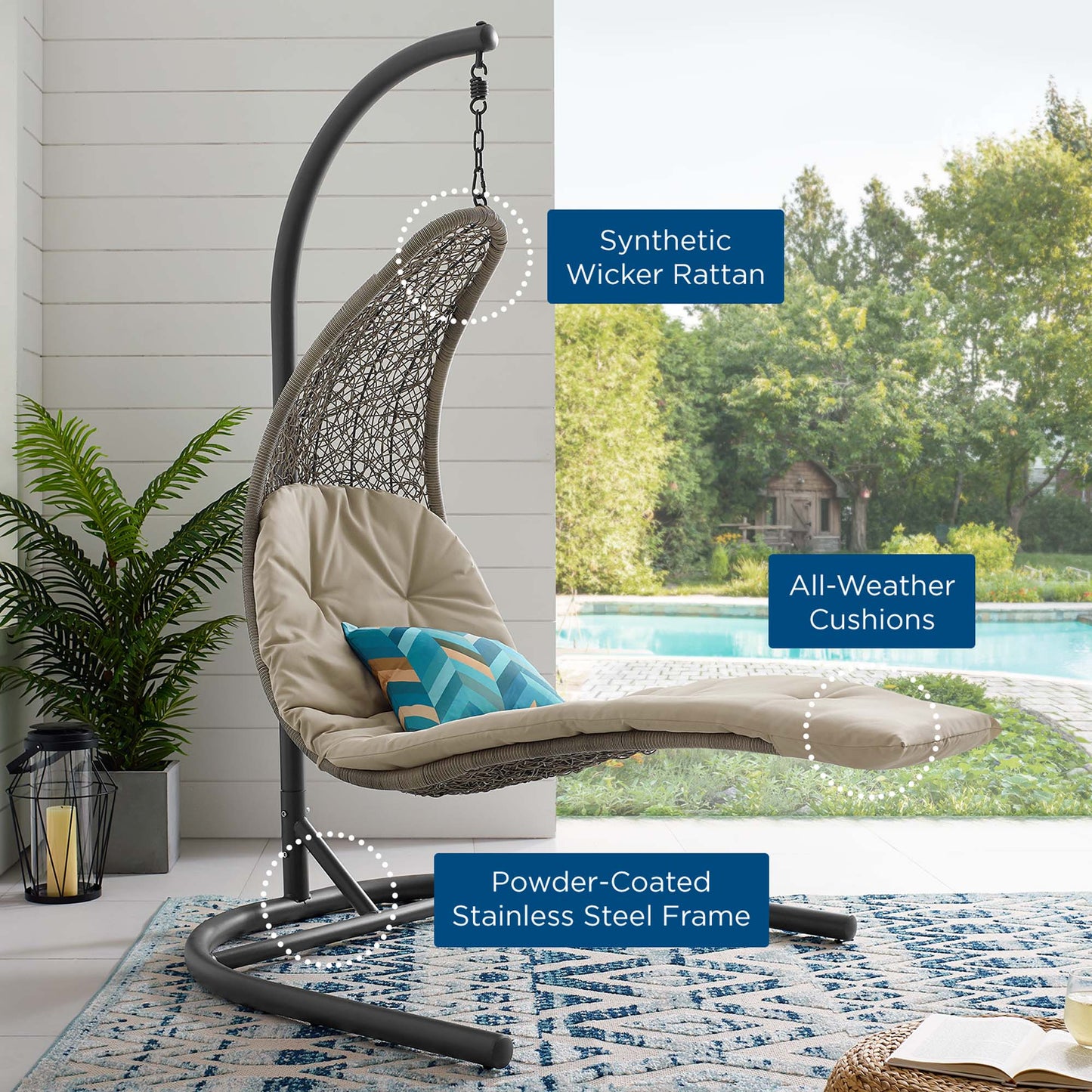 Landscape Hanging Chaise Lounge Outdoor Patio Swing Chair by Furniture For America