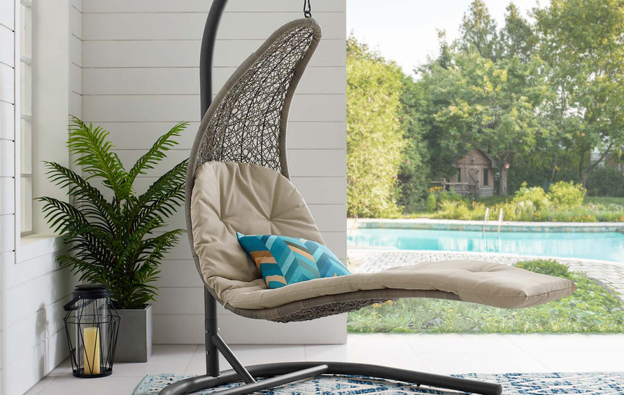 Dorian Hanging Chaise Lounge Outdoor Patio Swing Chair in Light Gray Beige