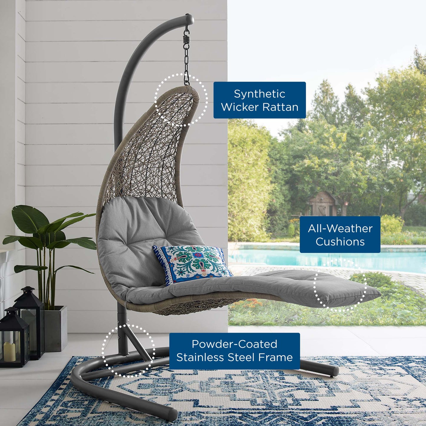 Landscape Hanging Chaise Lounge Outdoor Patio Swing Chair by Furniture For America