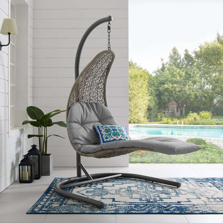 Landscape Hanging Chaise Lounge Outdoor Patio Swing Chair in Light Gray Gray