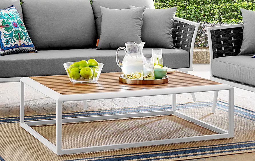 Willow Outdoor Patio Aluminum Coffee Table in White Natural