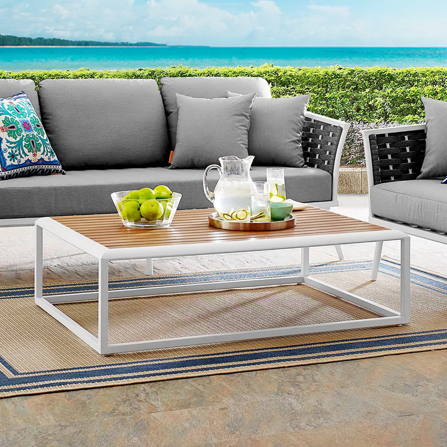 Willow Outdoor Patio Aluminum Coffee Table in White Natural