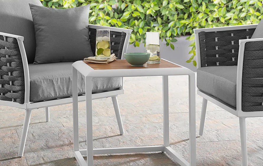 Willow Outdoor Patio Aluminum Side Table in White Natural
