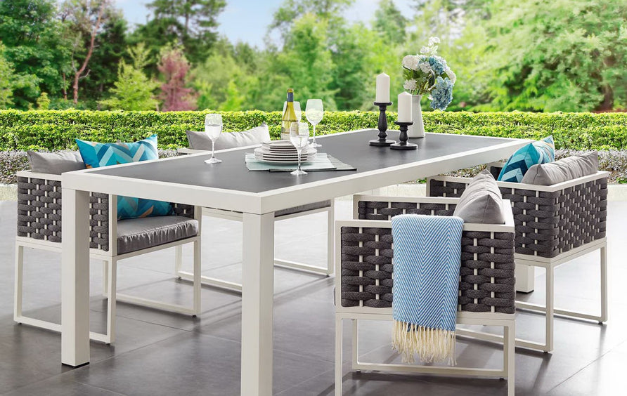 Willow 90.5" Outdoor Patio Aluminum Dining Table in White Gray