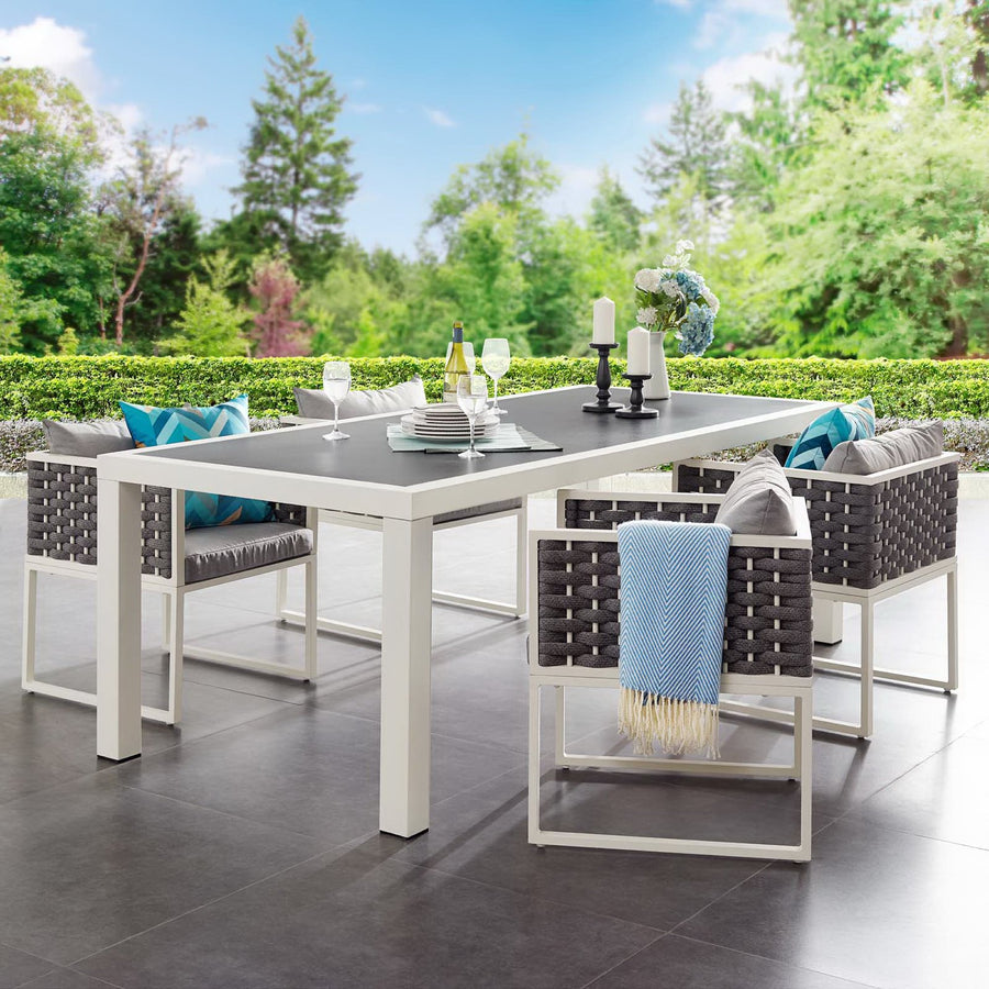 Willow 90.5" Outdoor Patio Aluminum Dining Table in White Gray