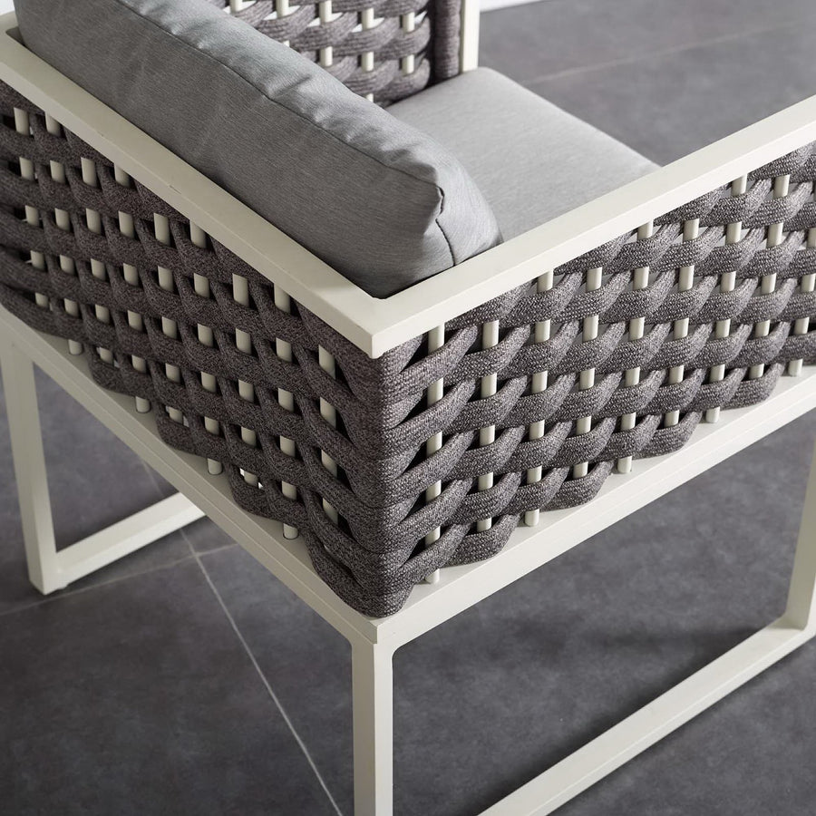 Willow Outdoor Patio Aluminum Dining Armchair in White Gray