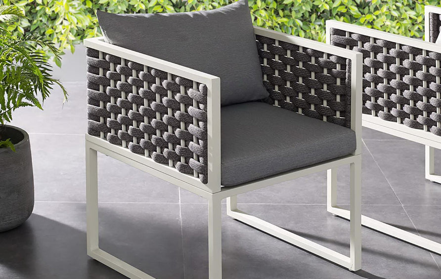 Willow Outdoor Patio Aluminum Dining Armchair in White Gray