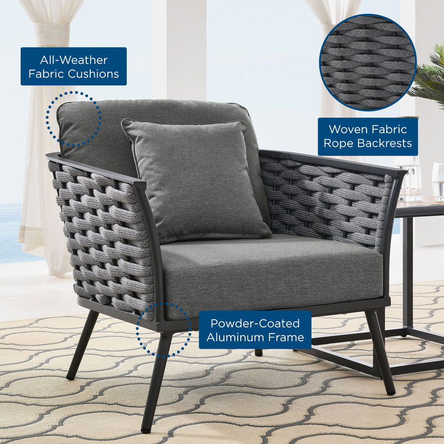 Willow Outdoor Patio Aluminum Armchair in Gray Charcoal
