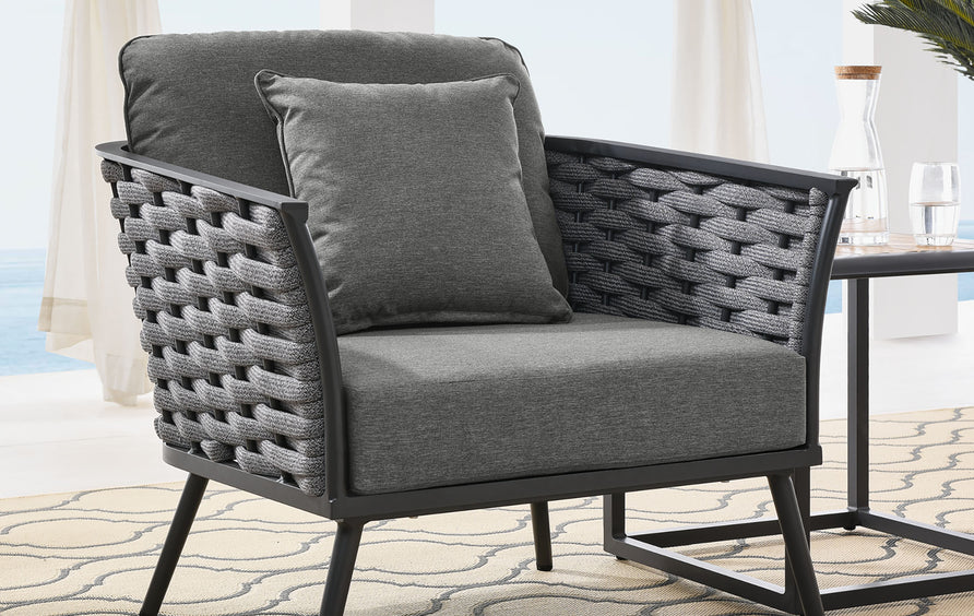 Willow Outdoor Patio Aluminum Armchair in Gray Charcoal