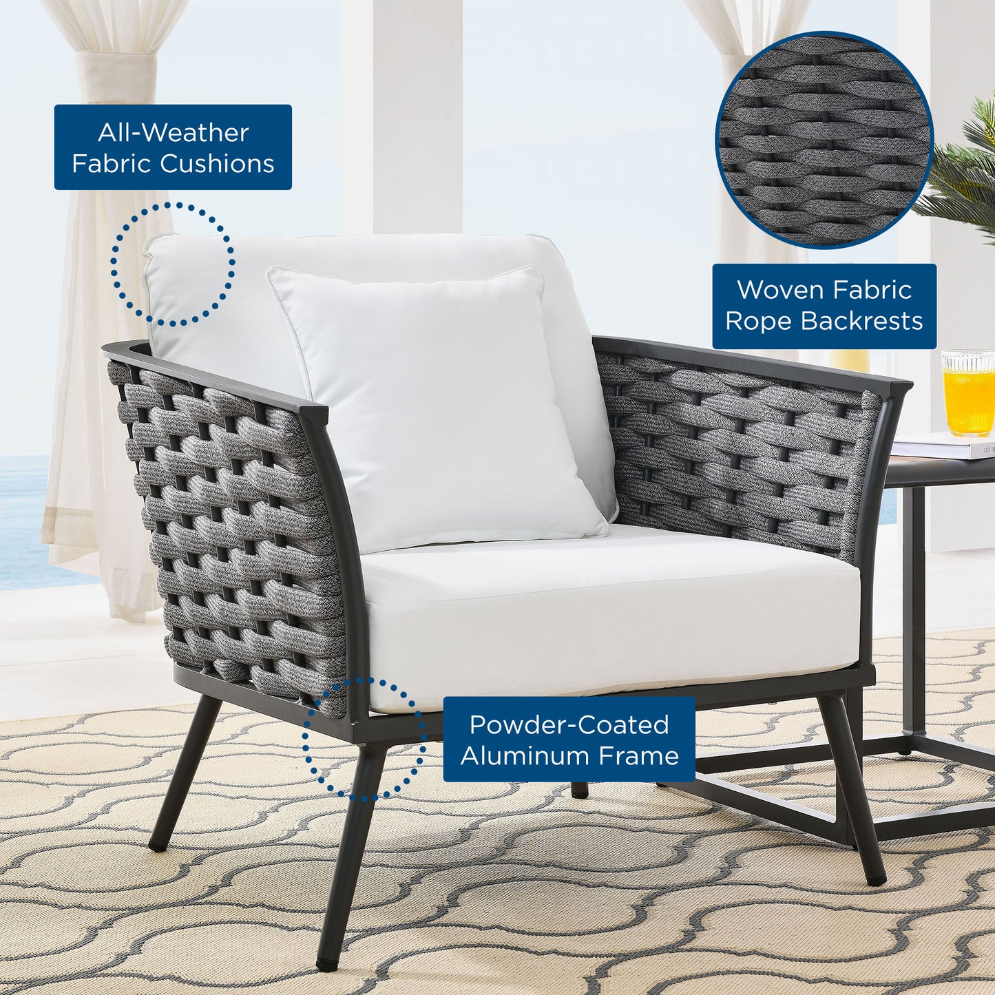 Stance Outdoor Patio Aluminum Armchair by Furniture For America