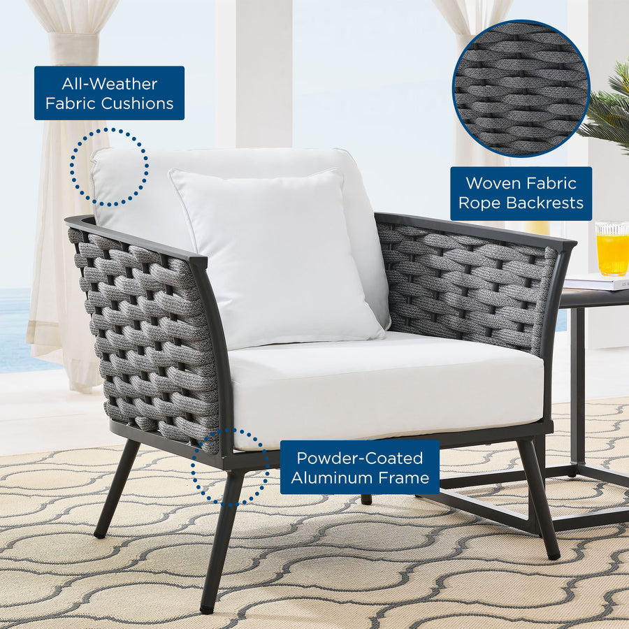 Willow Outdoor Patio Aluminum Armchair in Gray White