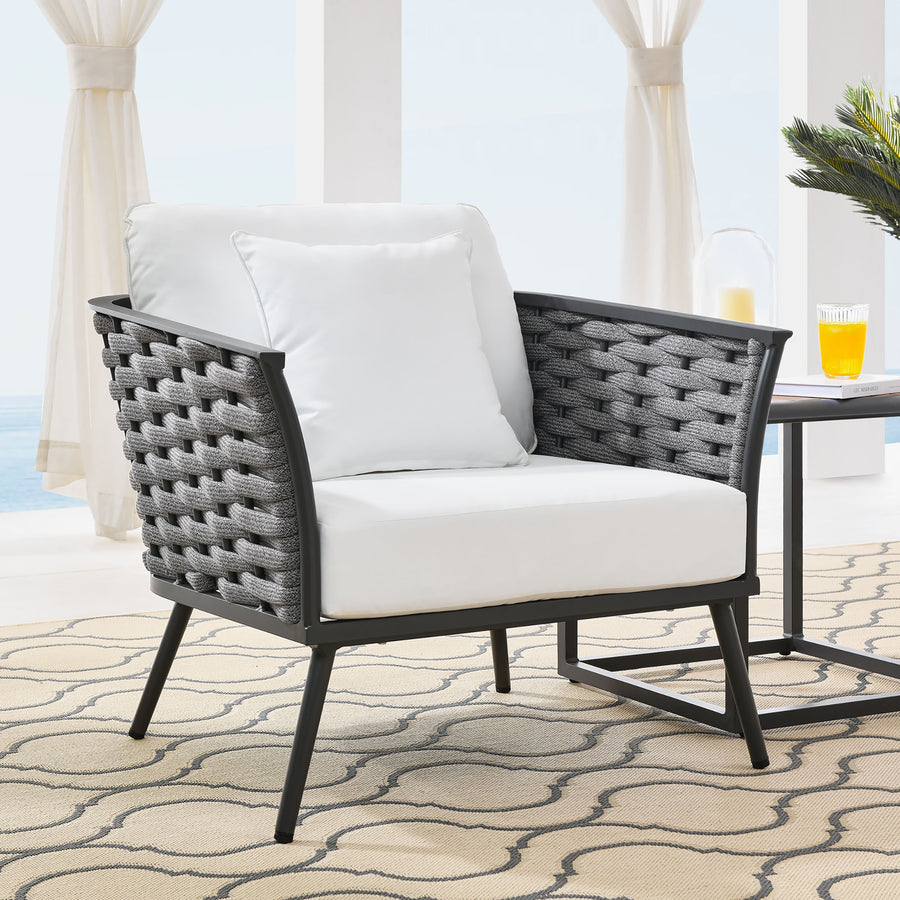 Willow Outdoor Patio Aluminum Armchair in Gray White