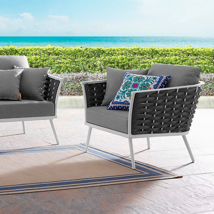 Willow Outdoor Patio Aluminum Armchair in White Gray