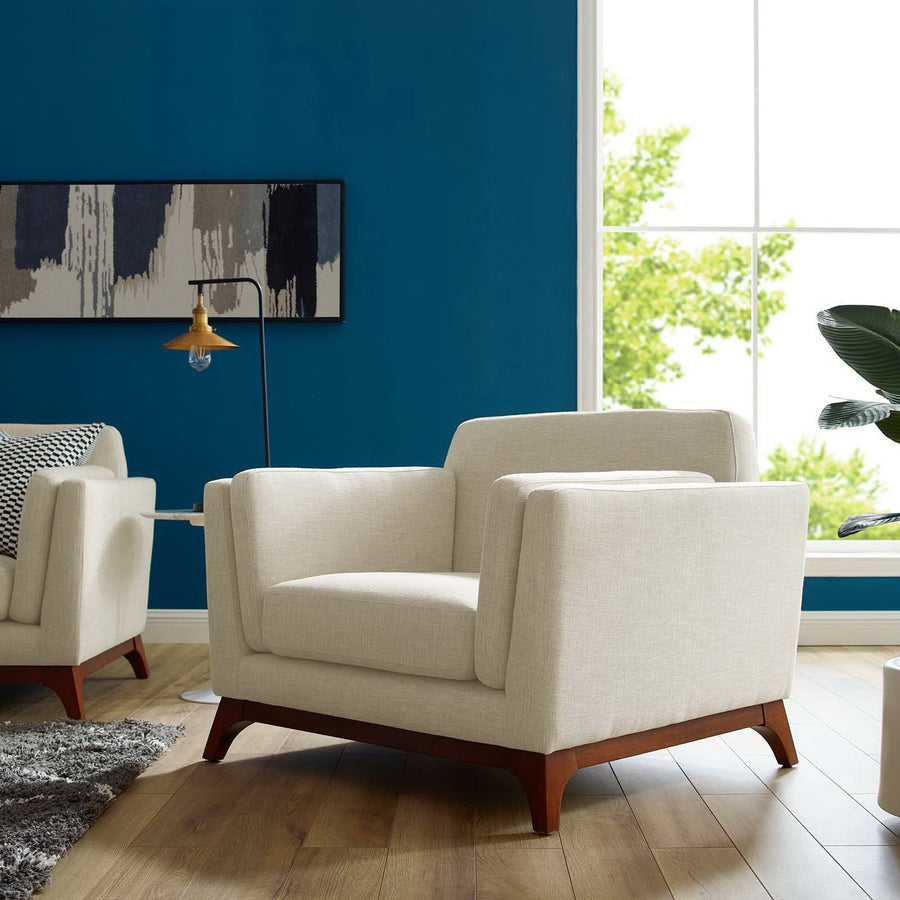 Nerys Upholstered Fabric Armchair in Beige
