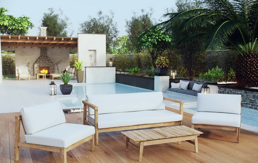 Fable 4 Piece Outdoor Patio Teak Set in Natural White