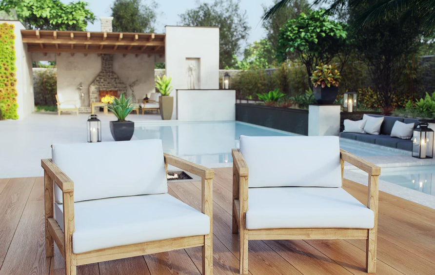Fable 2 Piece Outdoor Patio Teak Set in Natural White