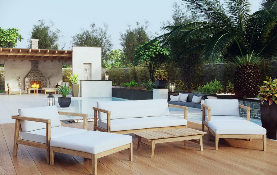 Fable 6 Piece Outdoor Patio Teak Set in Natural White