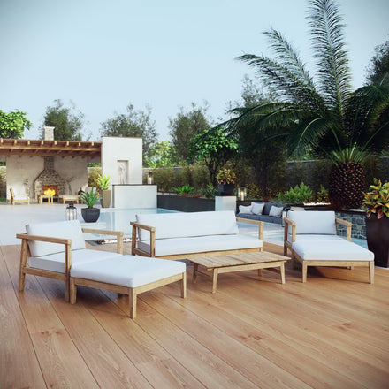 Bayport 6 Piece Outdoor Patio Teak Set in Natural White