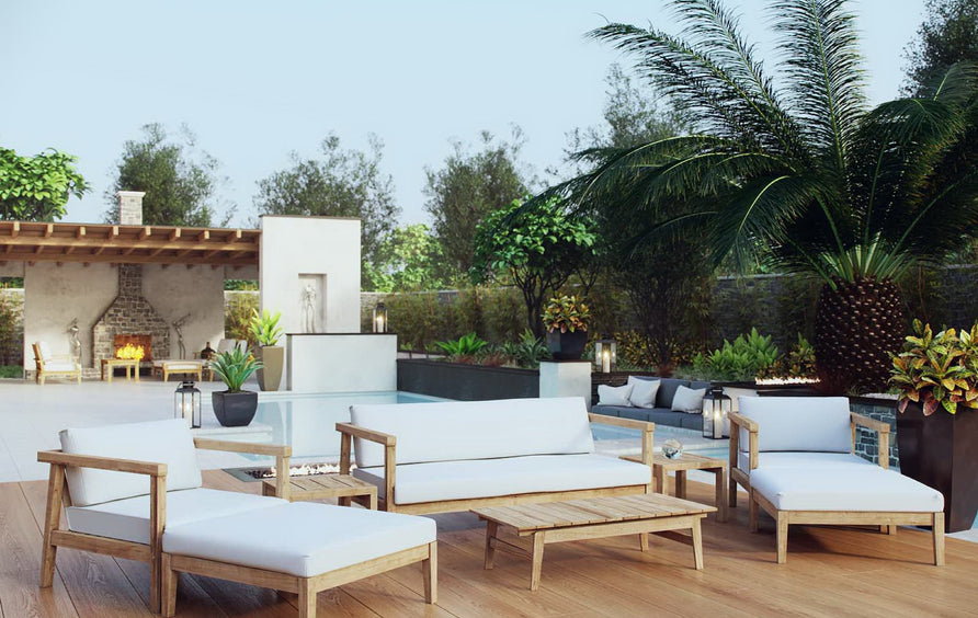 Fable 8 Piece Outdoor Patio Teak Set in Natural White