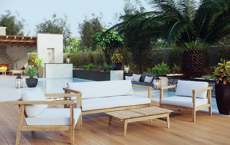 Fable 4 Piece Outdoor Patio Teak Set in Natural White