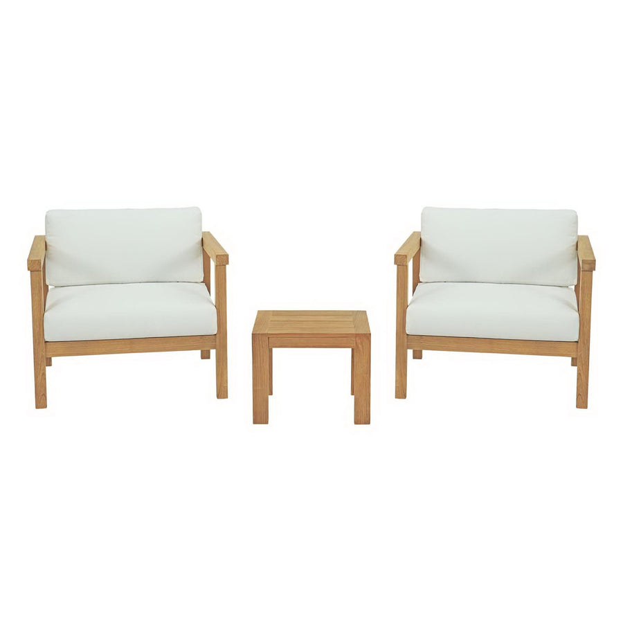 Fable 3 Piece Outdoor Patio Teak Set in Natural White