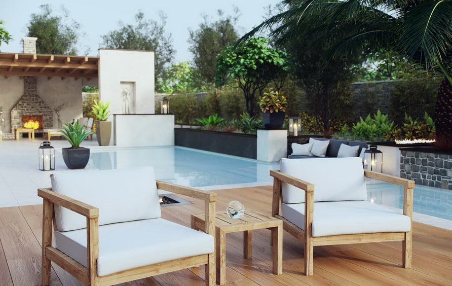 Fable 3 Piece Outdoor Patio Teak Set in Natural White