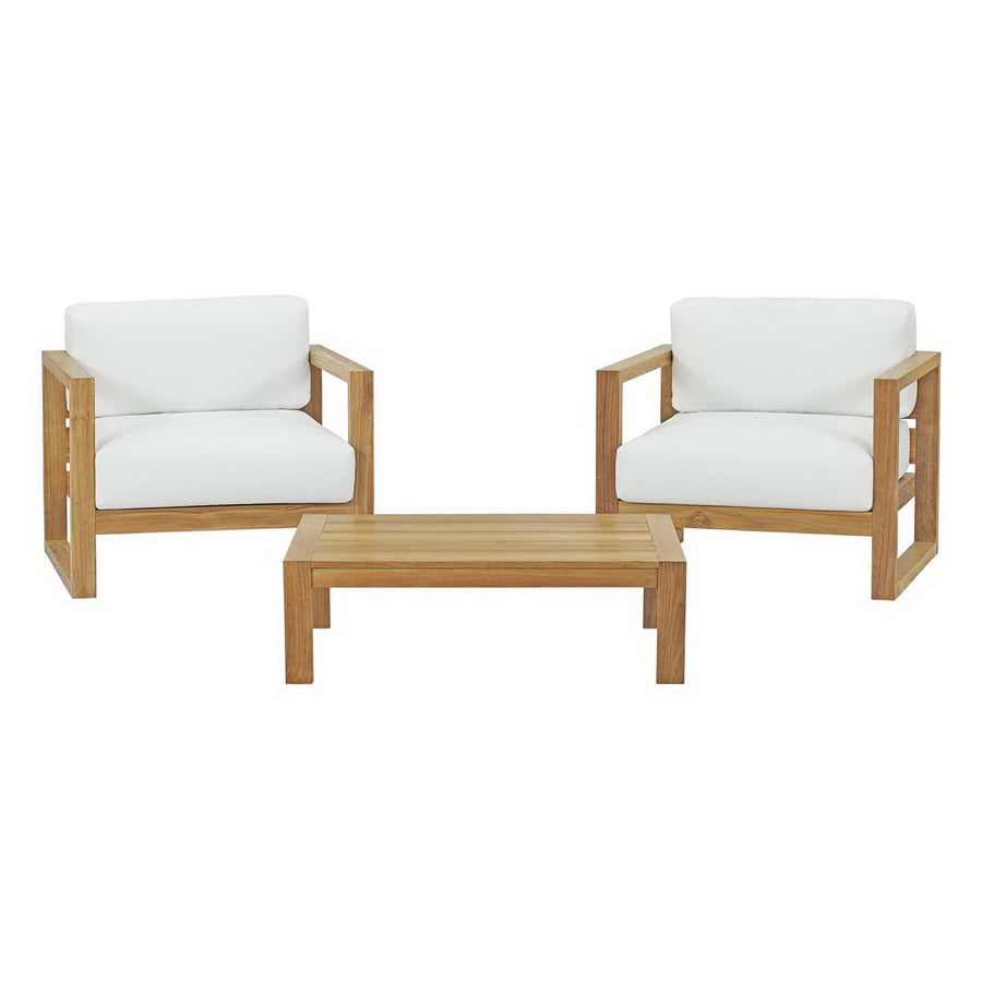 Cedar 3 Piece Outdoor Patio Teak Set in Natural White