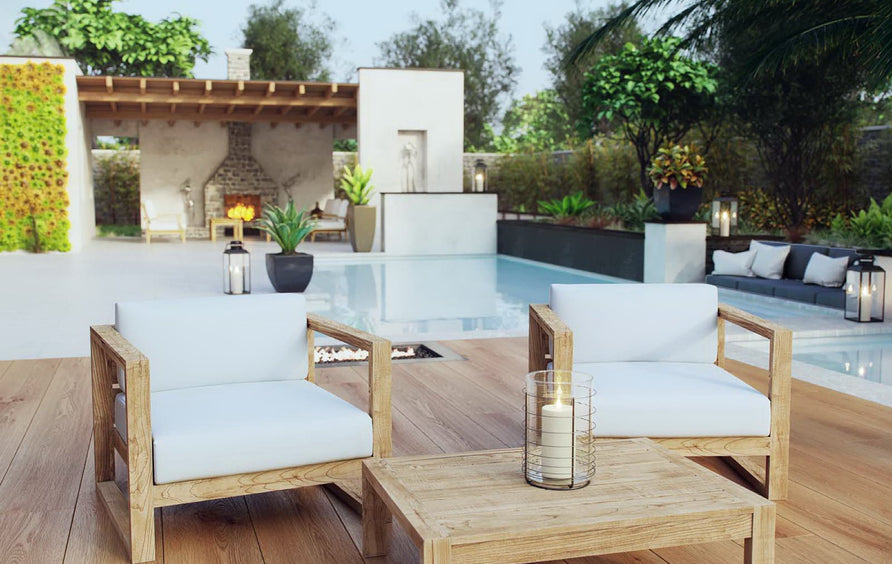 Cedar 3 Piece Outdoor Patio Teak Set in Natural White