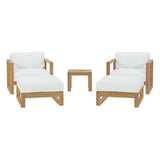 Cedar 5 Piece Outdoor Patio Teak Set in Natural White