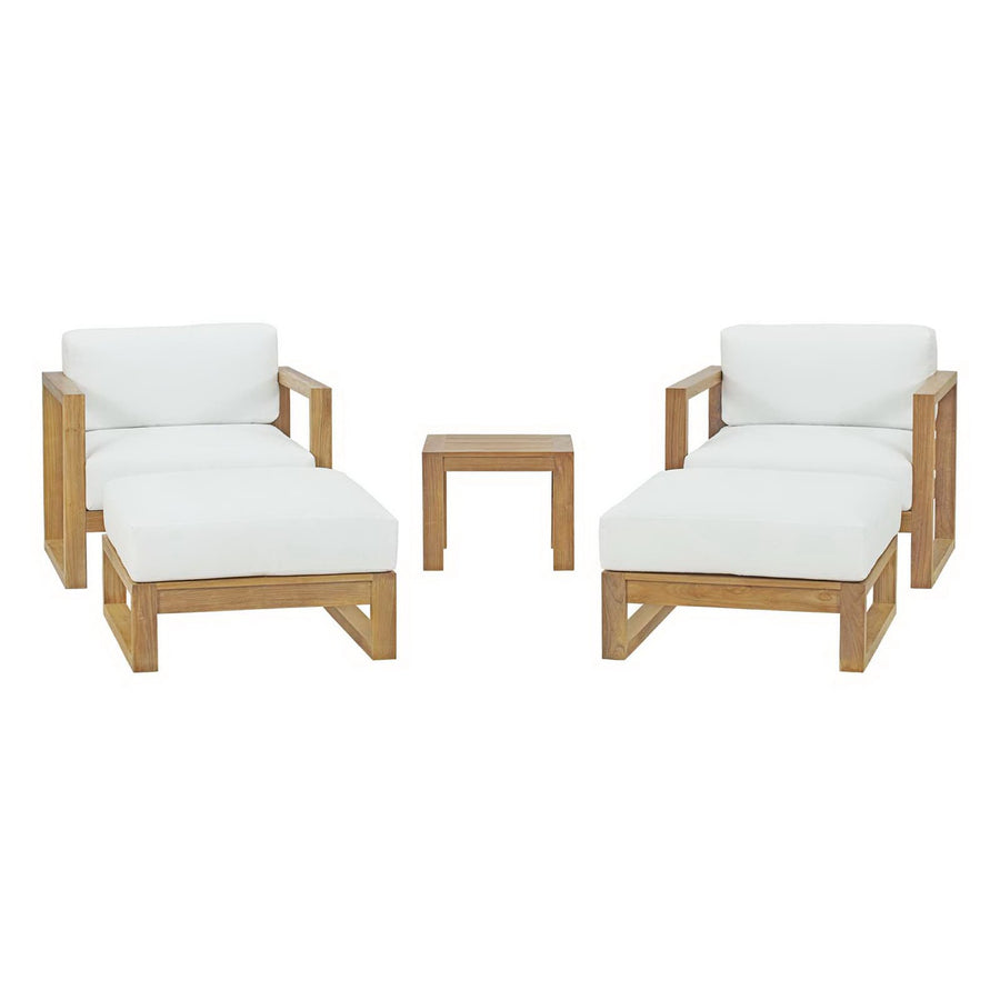 Cedar 5 Piece Outdoor Patio Teak Set in Natural White
