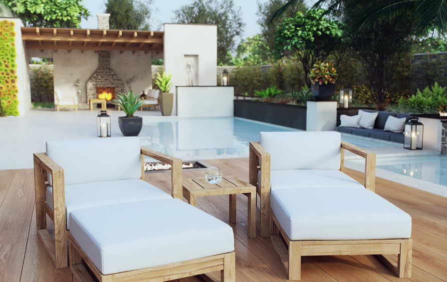 Cedar 5 Piece Outdoor Patio Teak Set in Natural White
