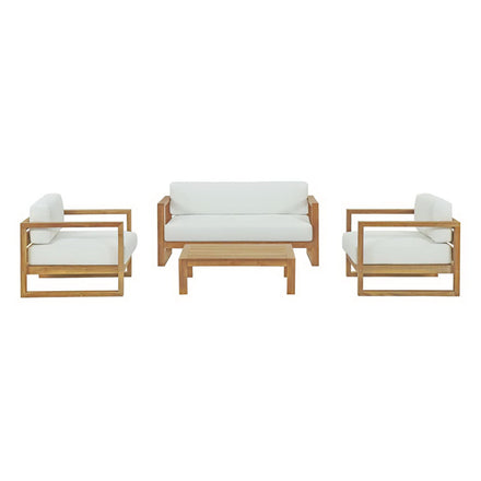 Upland 4 Piece Outdoor Patio Teak Set in Natural White