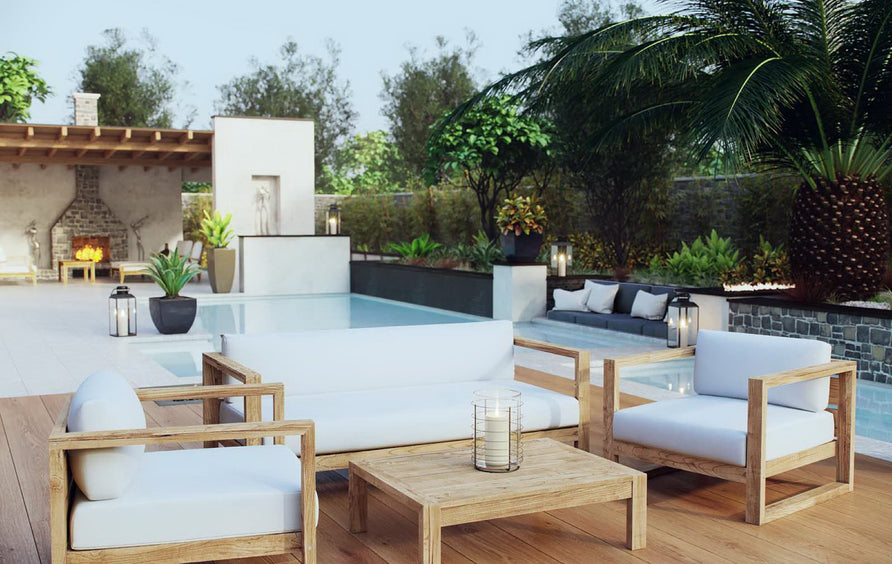 Cedar 4 Piece Outdoor Patio Teak Set in Natural White