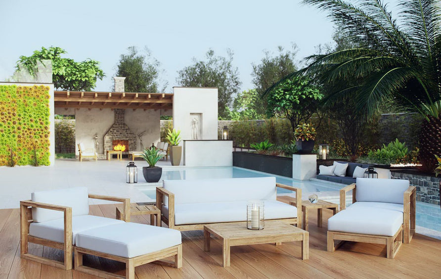 Cedar 8 Piece Outdoor Patio Teak Set in Natural White