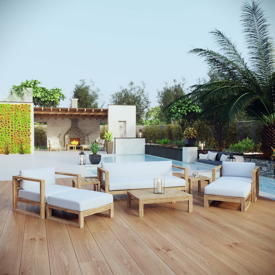Cedar 8 Piece Outdoor Patio Teak Set in Natural White